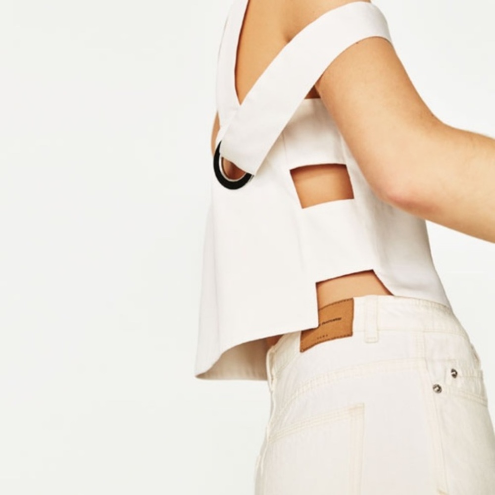 Zara White Top with Metal Rings & Side Vents